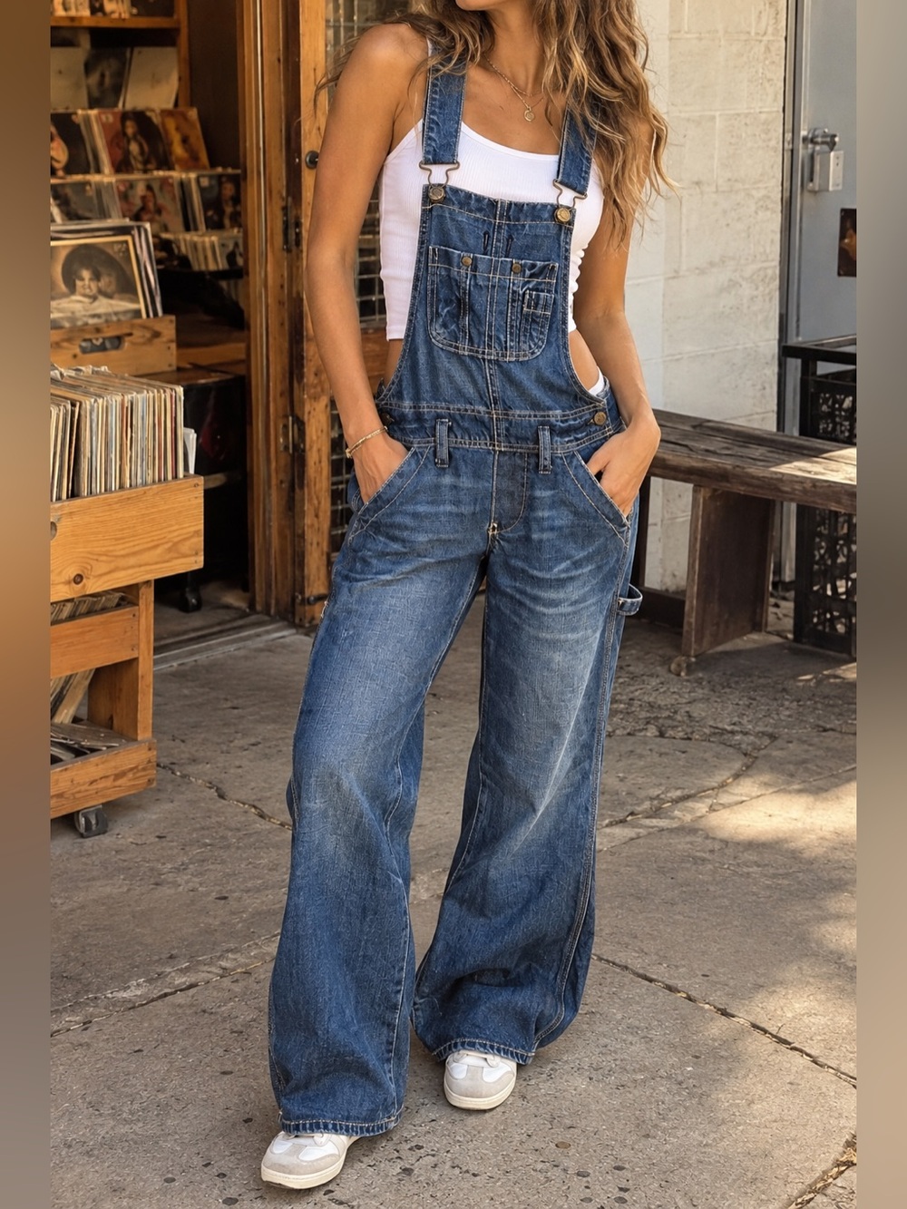 Old Navy 2007 Y2K Ultra Low Waist Denim Overalls XS Carpenter
